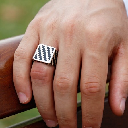 925 Ayar Desenli Gümüş Yüzük (model 3) - Tesbihane