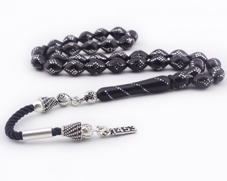 925 Ayar Gümüş 1453 Püsküllü Arpa Kesim Kuka Tesbih - Tesbihane