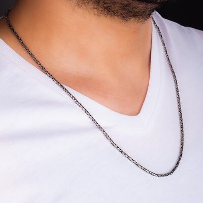 925 Ayar Gümüş 60 cm Uzunluk 2 mm Genişlik 80 Mikron Kalınlık Erkek Kral Zincir Kolye - 4