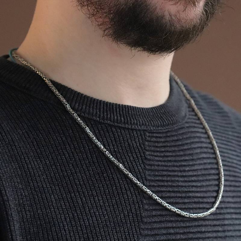 925 Ayar Gümüş 60 cm Uzunluk 2 mm Genişlik 80 Mikron Kalınlık Erkek Kral Zincir Kolye - 6