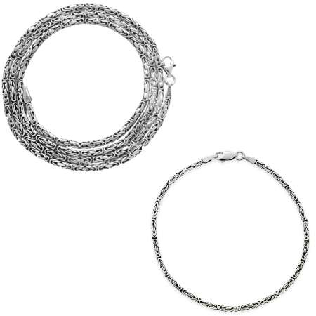 925 Ayar Gümüş 2 mm Genişlik 80 Mikron Kalınlık Erkek Kral Zincir ve Bileklik Kombini - Tesbihane