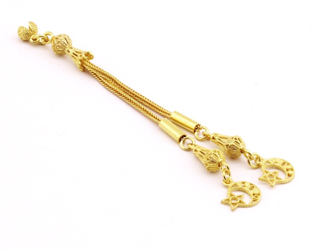 Ayyıldız Motifli Telkari Model Gold Renk 2'li 925 Ayar Gümüş Püskül - 1