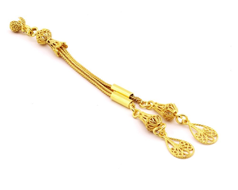 Damla Motifli Telkari Model Gold Renk 2'li 925 Ayar Gümüş Püskül - 1
