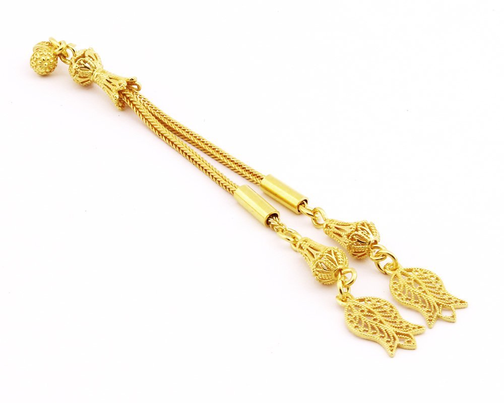 Lale Motifli Telkari Model Gold Renk 2'li 925 Ayar Gümüş Püskül - 1