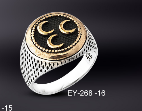 925 Ayar Gümüş 3 Hilal İşlemeli  Oval Model Yüzük - 1