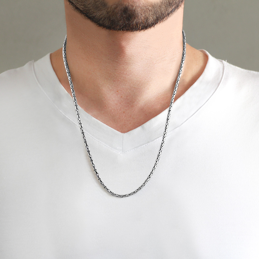925 Ayar Gümüş 60 cm Uzunluk 3 mm Genişlik 80 Mikron Kalınlık Erkek Kral Zincir Kolye - 2