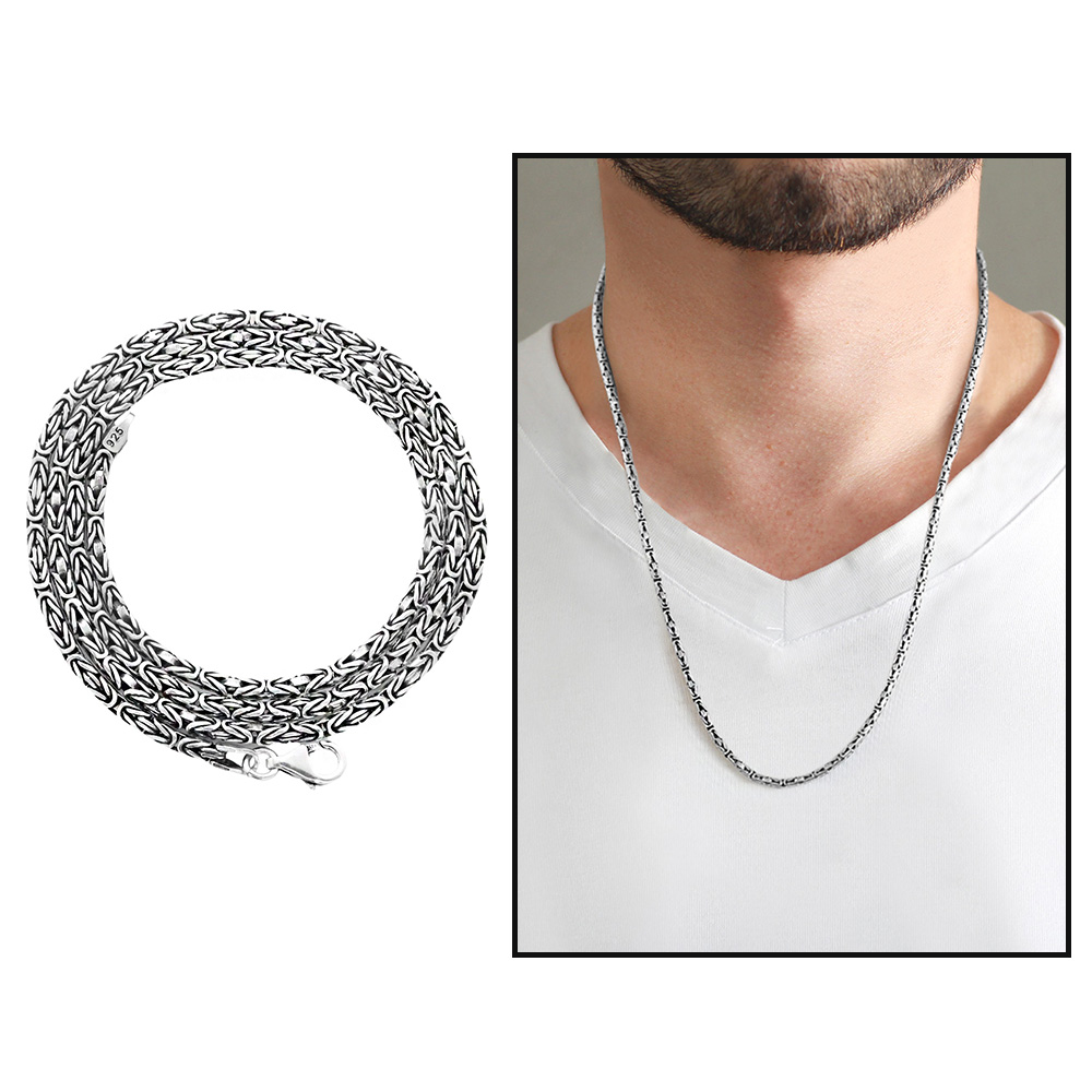 925 Ayar Gümüş 60 cm Uzunluk 3 mm Genişlik 80 Mikron Kalınlık Erkek Kral Zincir Kolye - 1