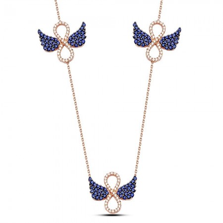 925 Ayar Gümüş 3'lü Melek Kanadı Sonsuzluk Kolye - Tesbihane