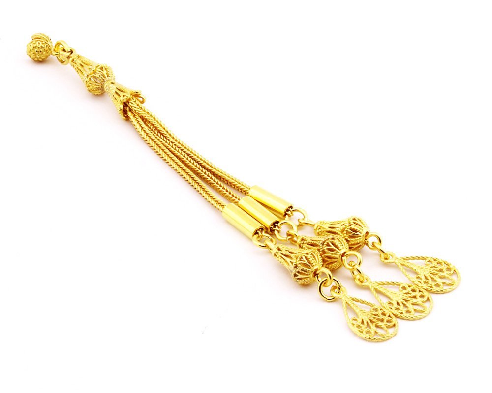 Damla Motifli Telkari Model Gold Renk 3'lü 925 Ayar Gümüş Püskül - 1