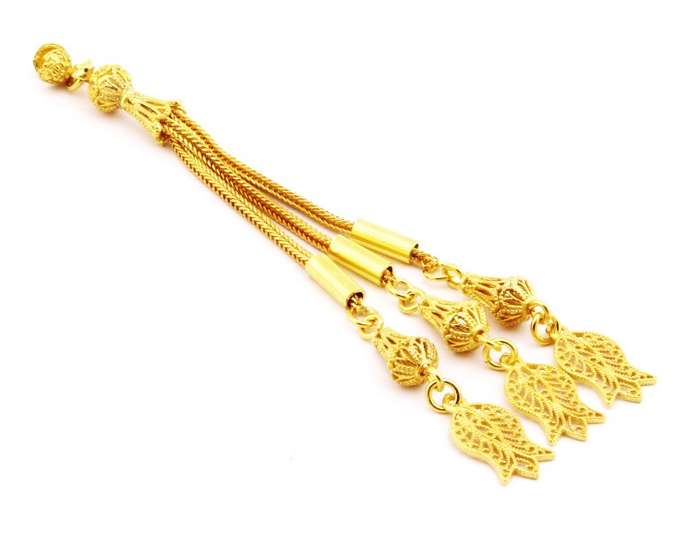 Lale Motifli Telkari Model Gold Renk 3'lü 925 Ayar Gümüş Püskül - 1