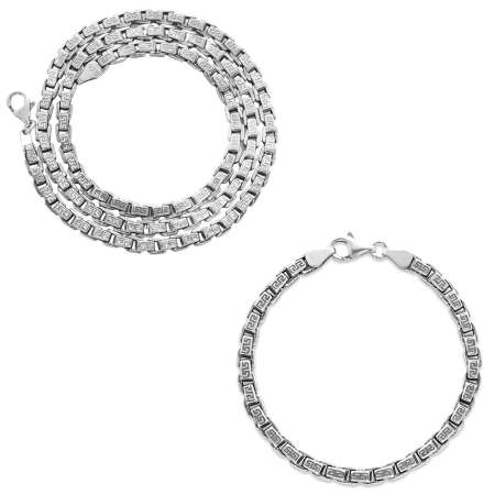 925 Ayar Gümüş 4 mm Genişlik 80 Mikron Kalınlık Erkek Doch Zincir ve Bileklik Kombini - Tesbihane