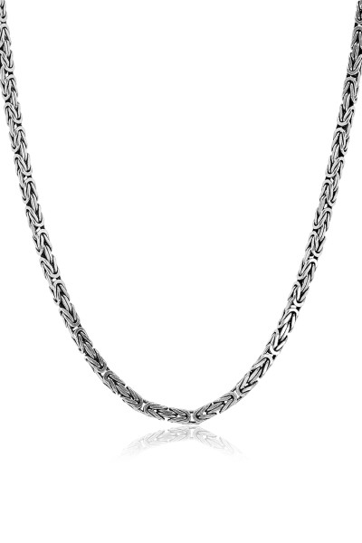 925 Ayar Gümüş 60 cm Uzunluk 4 mm Genişlik 80 Mikron Kalınlık Erkek Kral Zincir Kolye - 5