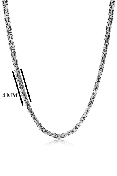 925 Ayar Gümüş 60 cm Uzunluk 4 mm Genişlik 80 Mikron Kalınlık Erkek Kral Zincir Kolye - 6