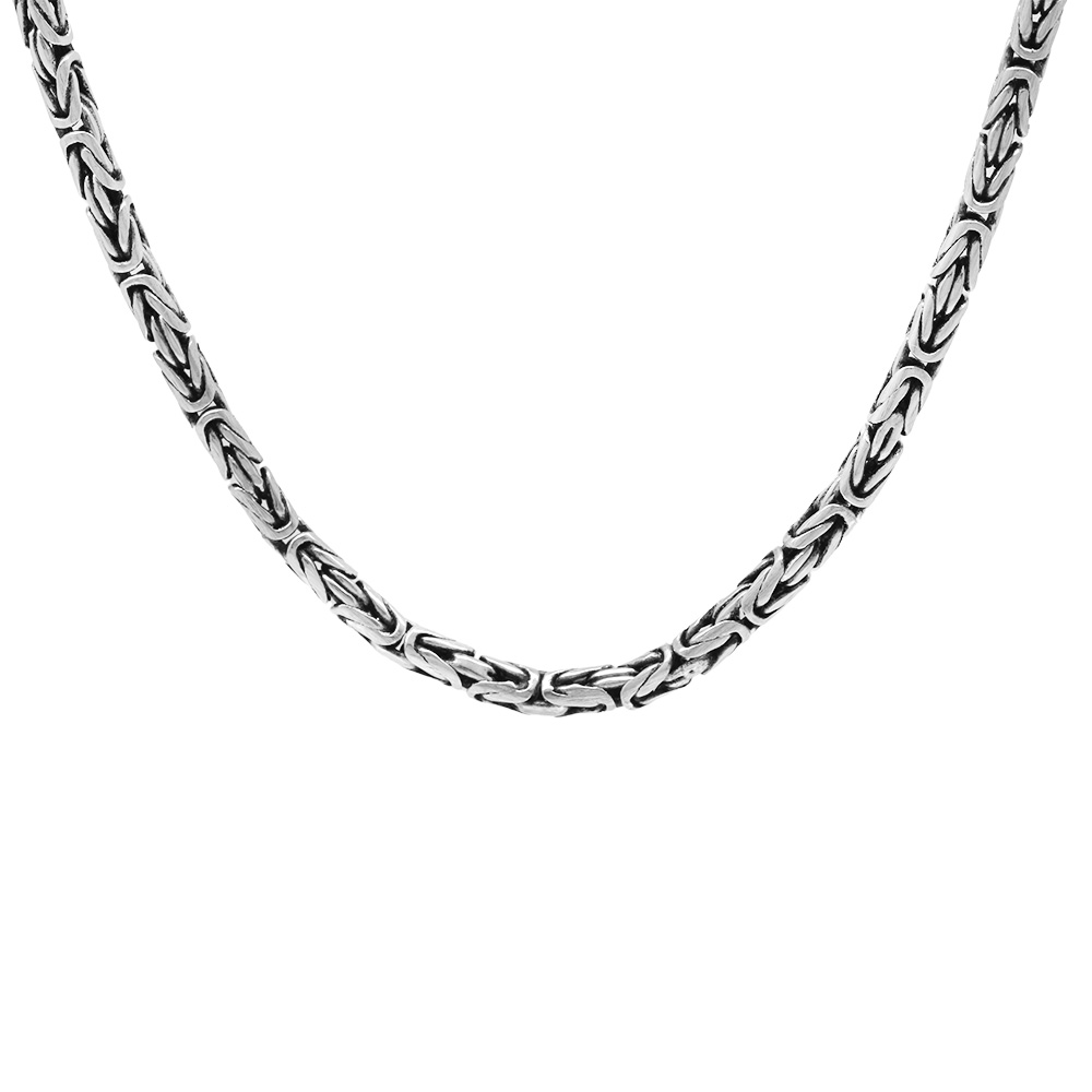 925 Ayar Gümüş 60 cm Uzunluk 4 mm Genişlik 80 Mikron Kalınlık Erkek Kral Zincir Kolye - 4