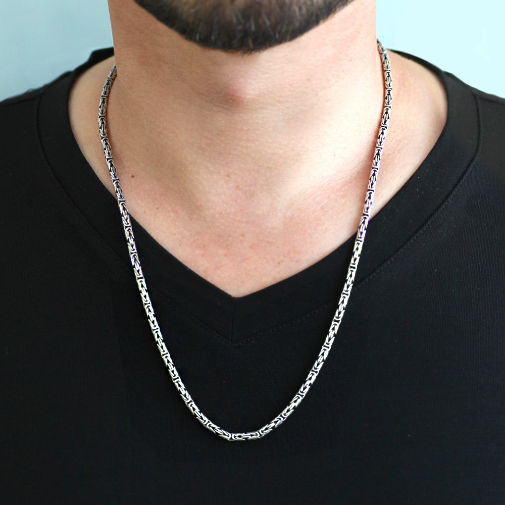 925 Ayar Gümüş 60 cm Uzunluk 4 mm Genişlik 80 Mikron Kalınlık Erkek Kral Zincir Kolye - 2