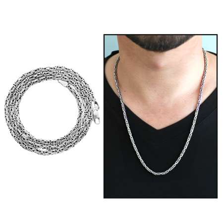 925 Ayar Gümüş 60 cm Uzunluk 4 mm Genişlik 80 Mikron Kalınlık Erkek Kral Zincir Kolye - Tesbihane