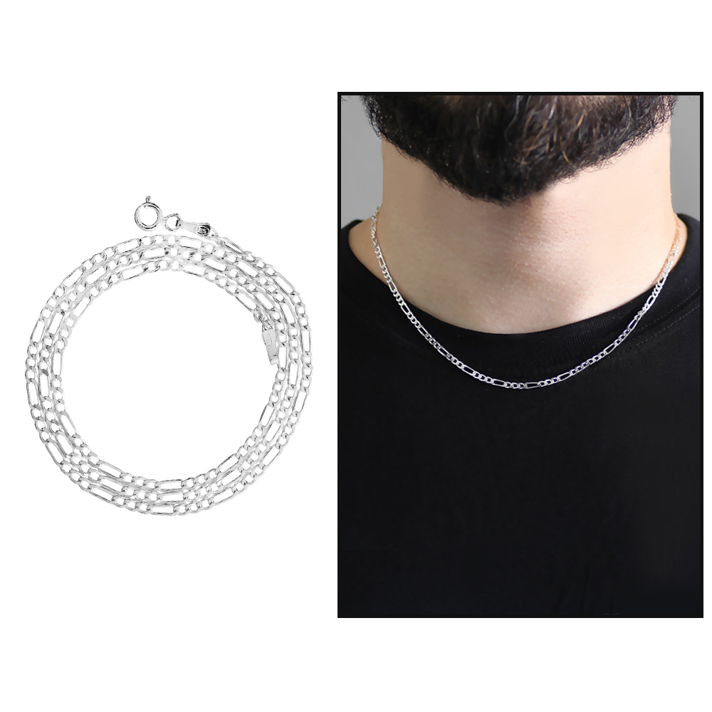 925 Ayar Gümüş 45 cm Uzunluk 60 Mikron Kalınlık Figaro Erkek Zincir Kolye - 1