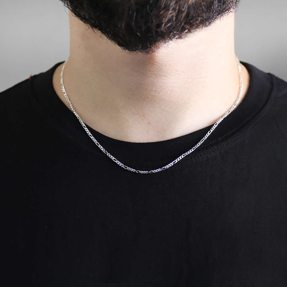 925 Ayar Gümüş 45 cm Uzunluk 80 Mikron Kalınlık Figaro Erkek Zincir Kolye - 2