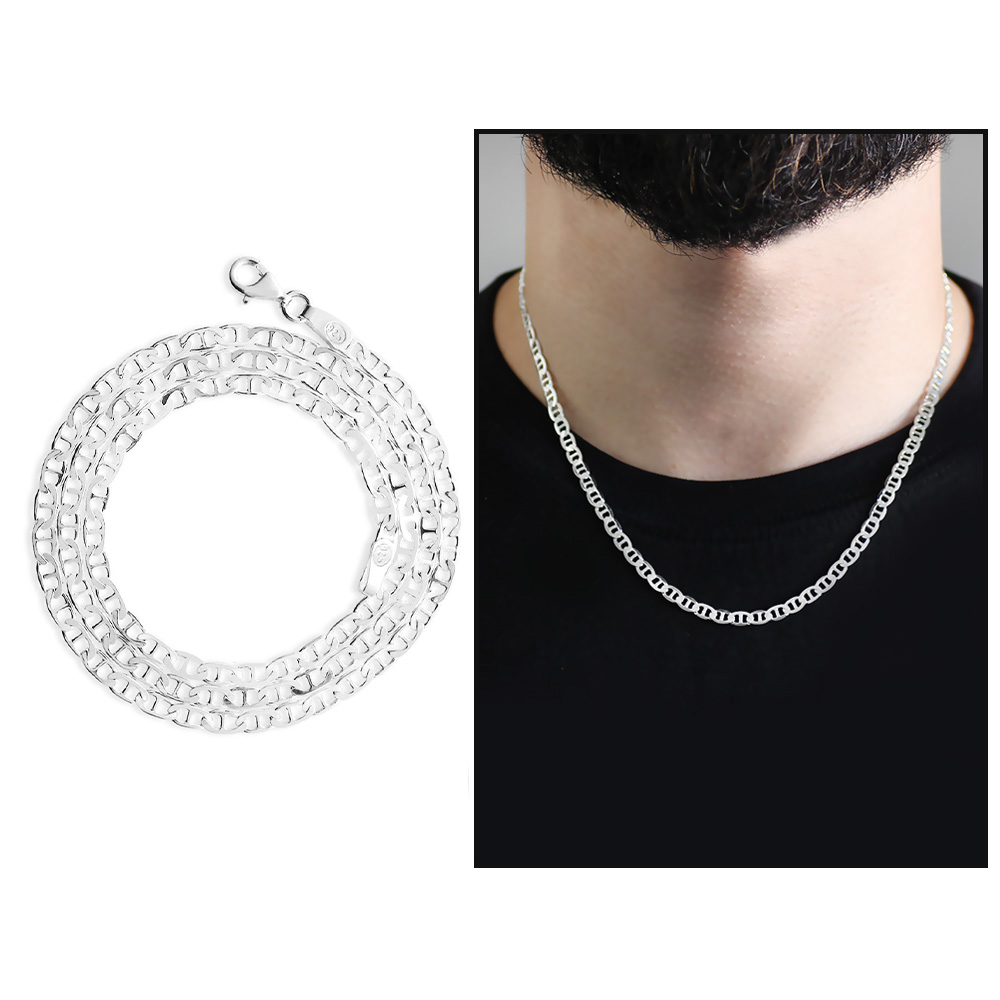 925 Ayar Gümüş 50 cm Uzunluk 100 Mikron Kalınlık Barlı Erkek Zincir Kolye - 1