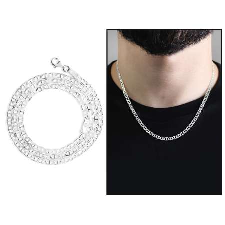 925 Ayar Gümüş 50 cm Uzunluk 100 Mikron Kalınlık Barlı Erkek Zincir Kolye - Tesbihane