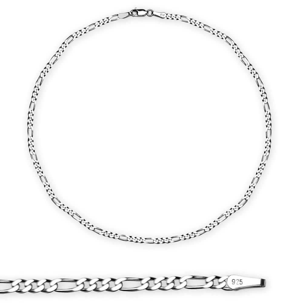 925 Ayar Gümüş 50 cm Uzunluk 100 Mikron Kalıklık Figaro Erkek Zincir Kolye - 3