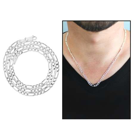 925 Ayar Gümüş 50 cm Uzunluk 100 Mikron Kalıklık Figaro Erkek Zincir Kolye - Tesbihane