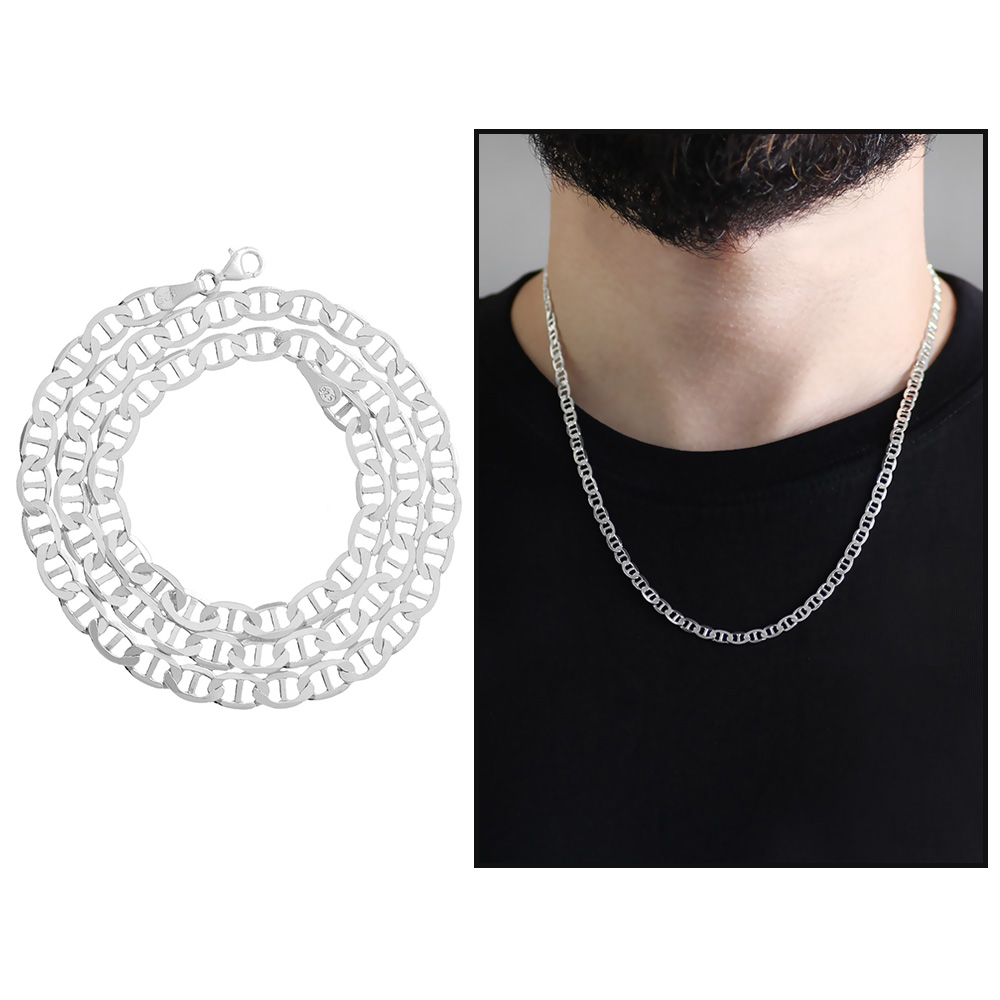 925 Ayar Gümüş 50 cm Uzunluk 120 Mikron Kalınlık Barlı Erkek Zincir Kolye - 1