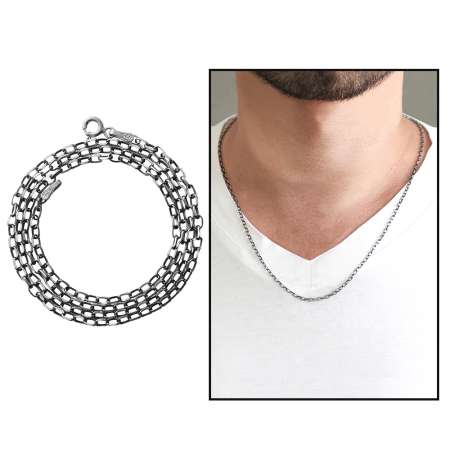 925 Ayar Gümüş 55 cm Uzunluk 60 Mikron Kalınlık Tıraşlı Doch Erkek Zincir Kolye - Tesbihane