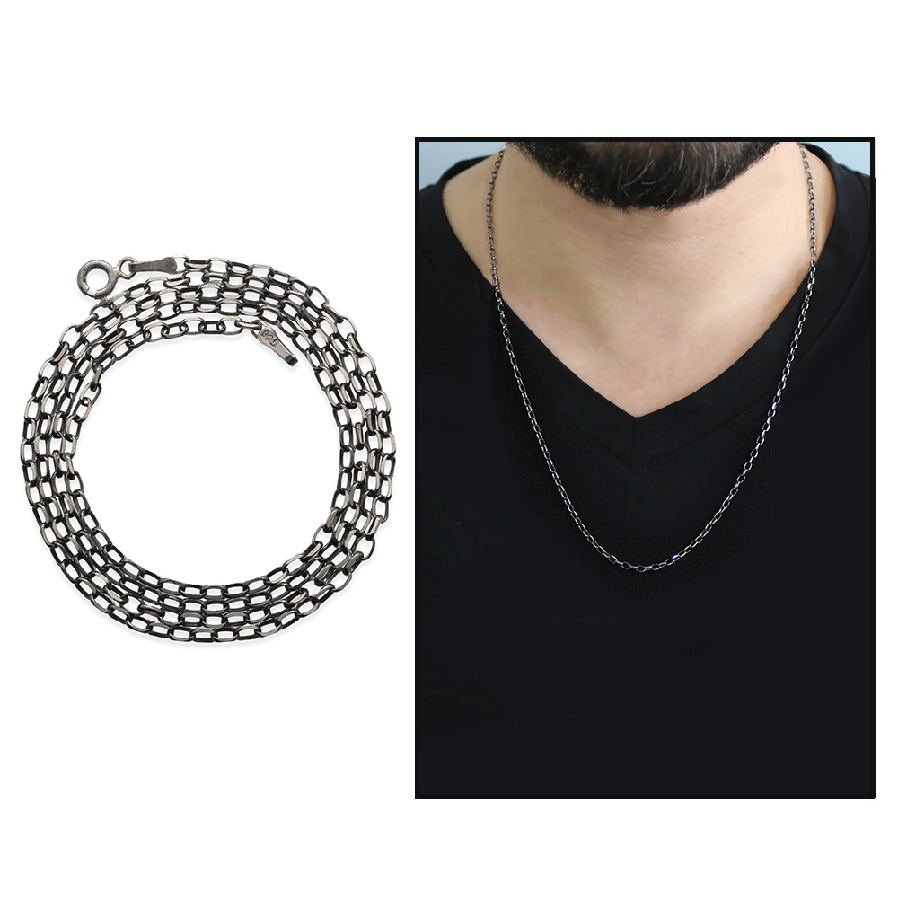 925 Ayar Gümüş 60 cm Uzunluk 100 Mikron Kalınlık Doch Cut Model Erkek Zincir Kolye - 1