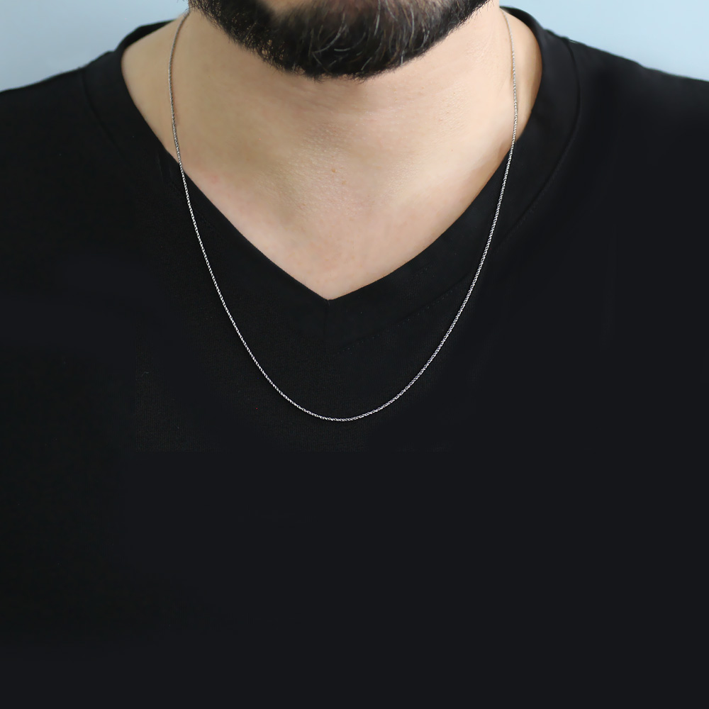 925 Ayar Gümüş 60 cm Uzunluk 100 Mikron Kalınlık Otantik Model Erkek Zincir Kolye - 6