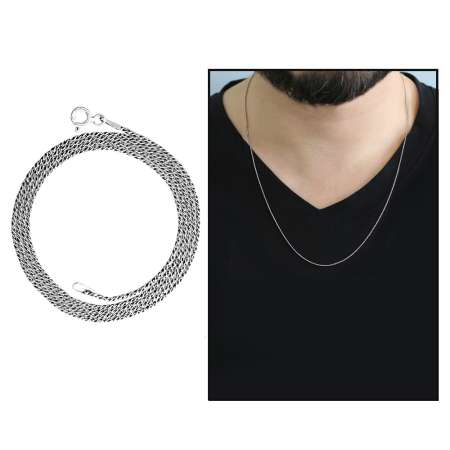 925 Ayar Gümüş 60 cm Uzunluk 100 Mikron Kalınlık Otantik Model Erkek Zincir Kolye - Tesbihane