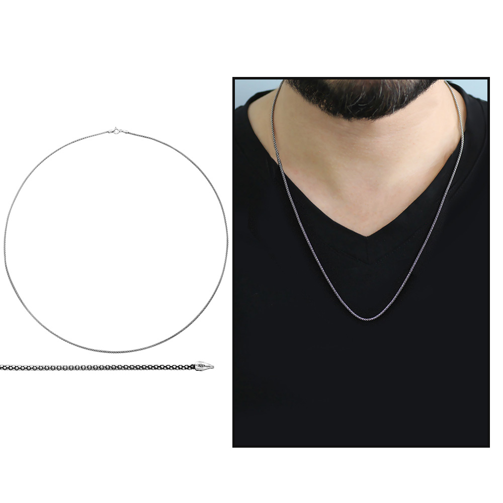 925 Ayar Gümüş 60 cm Uzunluk Popcorn Model Erkek Zincir Kolye - 3
