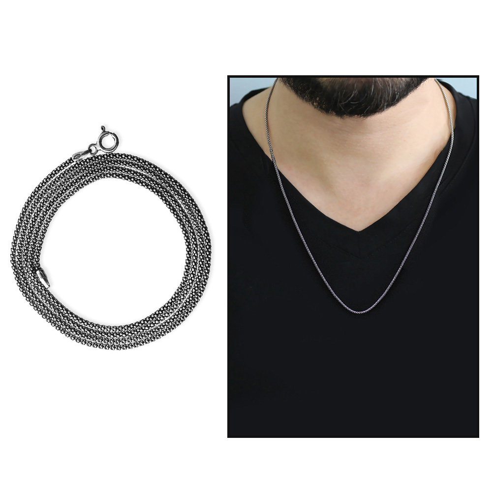 925 Ayar Gümüş 60 cm Uzunluk Popcorn Model Erkek Zincir Kolye - 1