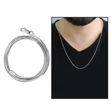 925 Ayar Gümüş 60 cm Uzunluk Real Snake Model Erkek Zincir Kolye - Tesbihane