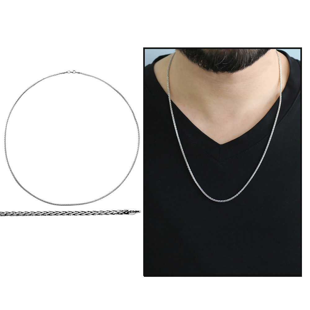 925 Ayar Gümüş 60 cm Uzunluk 100 Mikron Kalınlık Spiga Model Erkek Zincir Kolye - 3