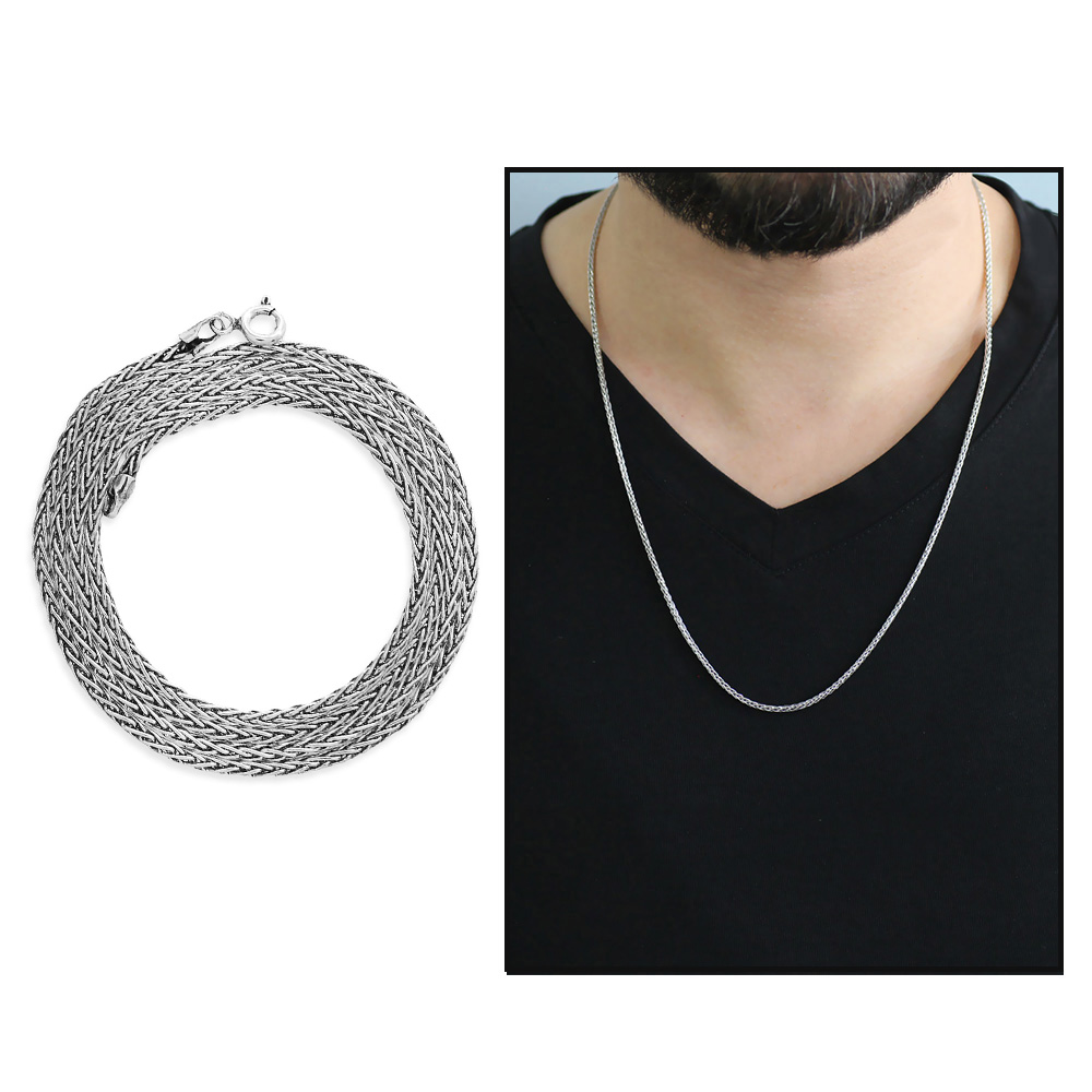 925 Ayar Gümüş 60 cm Uzunluk 100 Mikron Kalınlık Spiga Model Erkek Zincir Kolye - 1