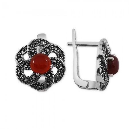 925 Ayar Gümüş Akik Taşlı Çiçek Küpe - Tesbihane