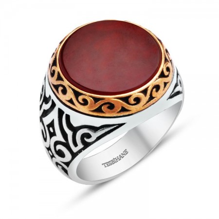 925 Ayar Gümüş Akik Taşlı Oval Yüzük - Tesbihane