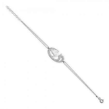 Zirkon Taşlı Allah Yazılı Elif Vav Tasarım 925 Ayar Gümüş Bayan Bileklik - Tesbihane