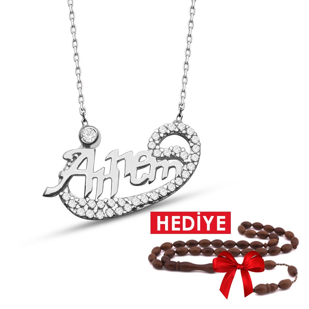 925 Ayar Gümüş Annem Yazılı Kolye (Hediyeli) - 1