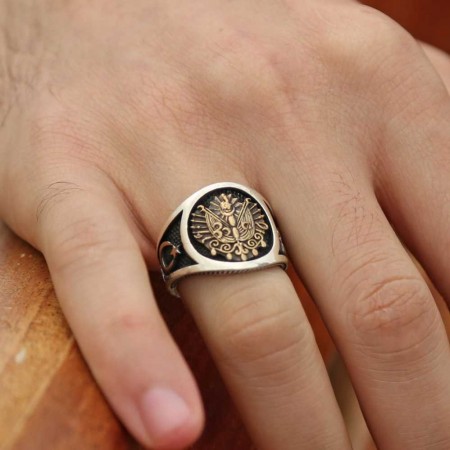 925 Ayar Gümüş Arma Ayyıldız Model Yüzük - Tesbihane