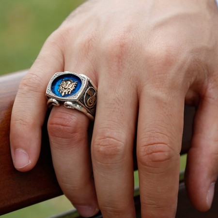 925 Ayar Gümüş Arma Desen Mineli Yüzük - Tesbihane