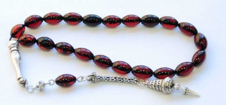 925 Ayar Gümüş Arpa Kesim Ateş Kehribar Tesbih - 3 - Tesbihane