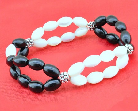 925 Ayar Gümüş Arpa Kesim Sedef ve Oniks  Doğaltaş Bileklik - Tesbihane