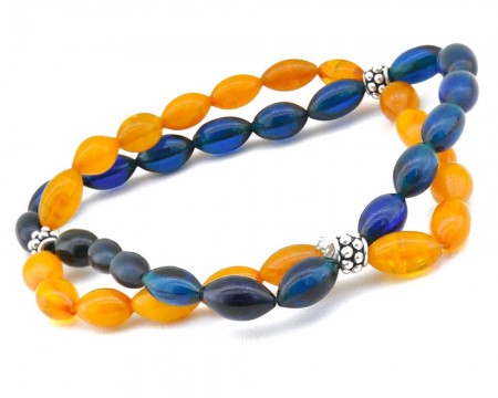 925 Ayar Gümüş Arpa Kesim Sıkma Kehribar Bileklik - Tesbihane