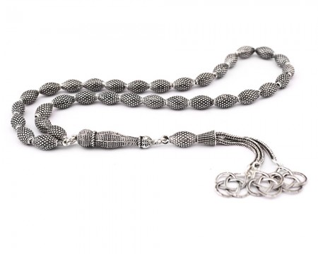 925 Ayar Gümüş Arpa Kesim Tesbih - Tesbihane