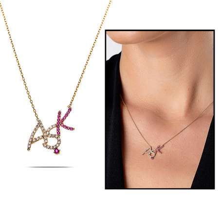 Pembe-Beyaz Zirkon Taşlı Aşk Yazılı 925 Ayar Gümüş Bayan Kolye - STOKYOK