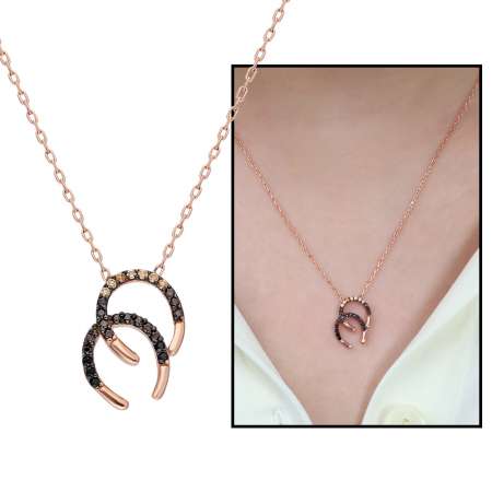 Zirkon Taşlı Çift Nal Tasarım 925 Ayar Gümüş Bayan Kolye - Tesbihane