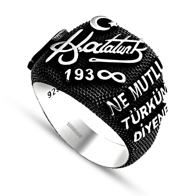 925 Ayar Gümüş Atatürk İmzalı-Yazılı Yüzük - 1