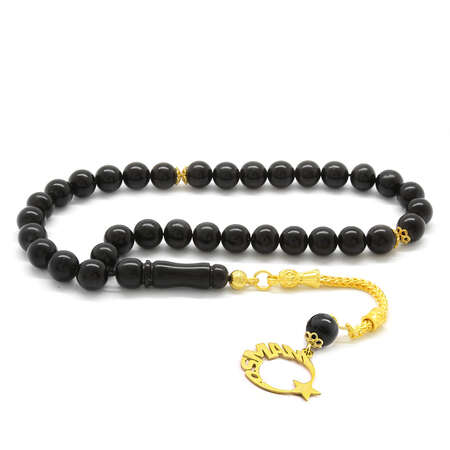 925 Ayar Gümüş İsim Yazılı Ayyıldız Püsküllü Küre Kesim Rus Oltu Tesbih - Tesbihane